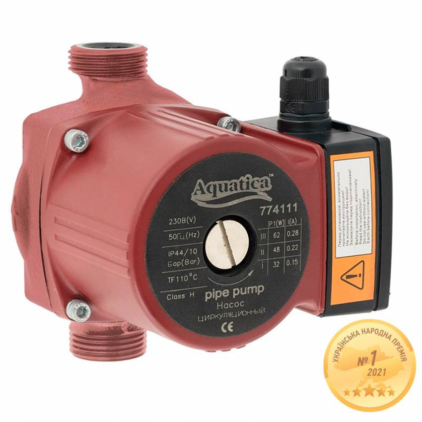 Насос циркуляційний 65Вт Hmax 4м Qmax 63л/хв Ø1½" 130мм гайки Ø1" AQUATICA (774113)-774113
