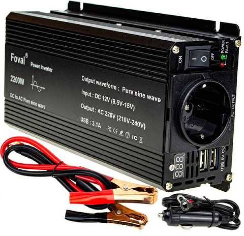 Інвертор 12V-220 "FOVAL 2200W", перетворювач напруги 12V-220 V (Чиста Синусоїда, 2200 Вт)-FOVAL-2200