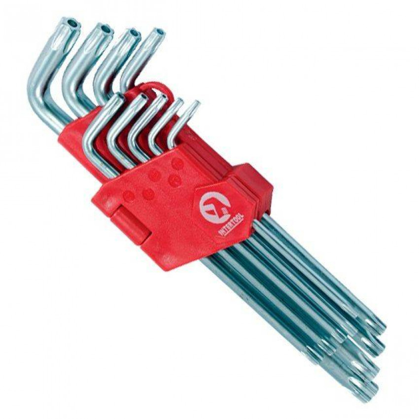 Набір ключів Г-подібних TORX родовжених з отвором 9 шт.,Т10-Т50, Cr-V INTERTOOL HT-0606-HT-0606