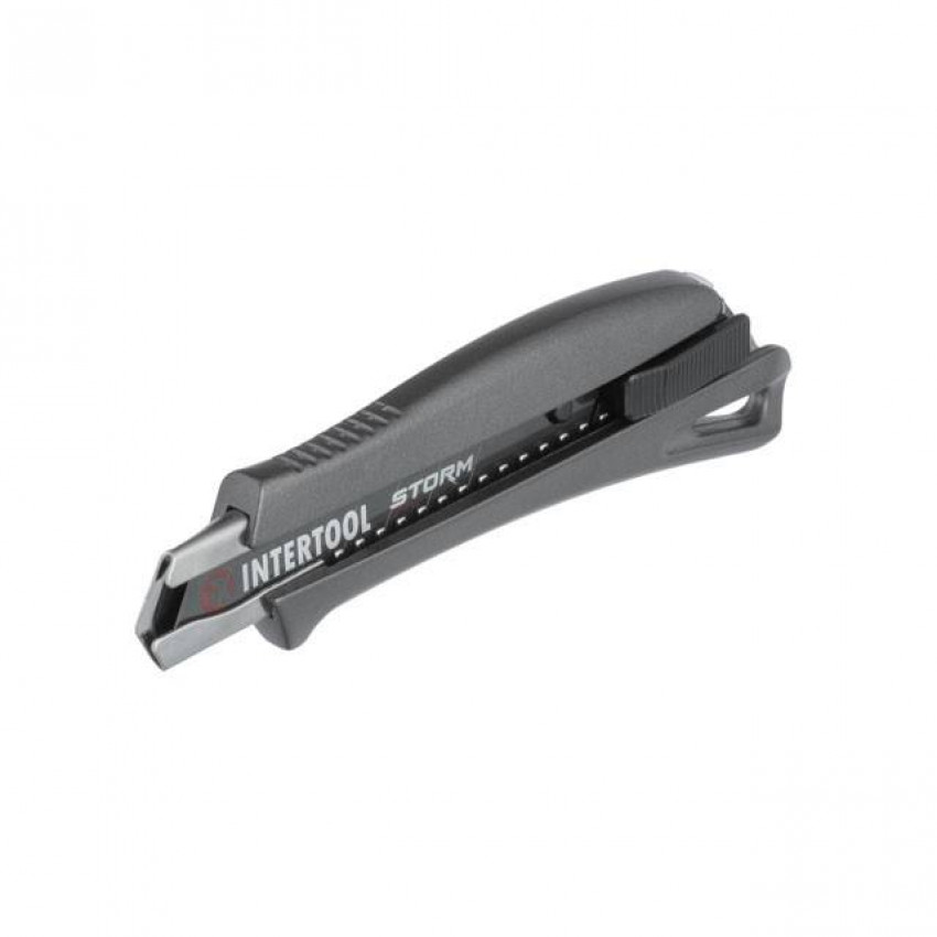 Ніж сегментний 18 мм STORM, алюмінієва ручка, металева напрямна INTERTOOL HT-0534-HT-0534