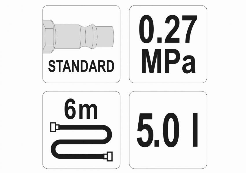Пристрій для заміни рідини в гальмівних системах авто YATO: тиск-2.7 Bar, V=5 л, шланг-6 м-YT-06845