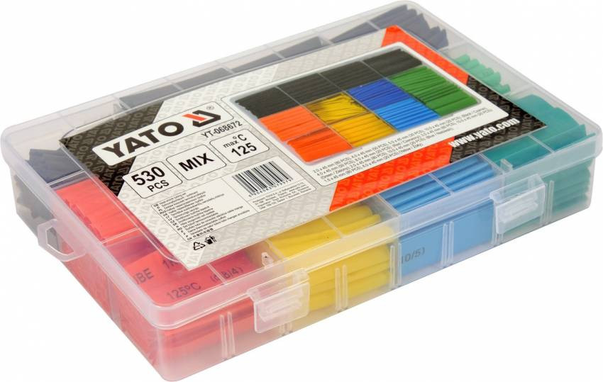 Кембрики термоусадні до t=125°C YATO : різних розмірів, 530 шт-YT-068672