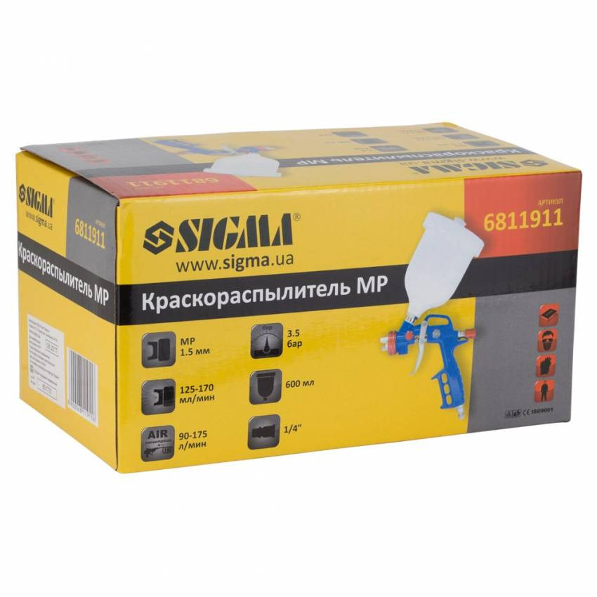 Фарборозпилювач MP Ø1.5мм 175л/хв 3.5бар в/б 600мл (пласт) Sigma (6811911)-6811911