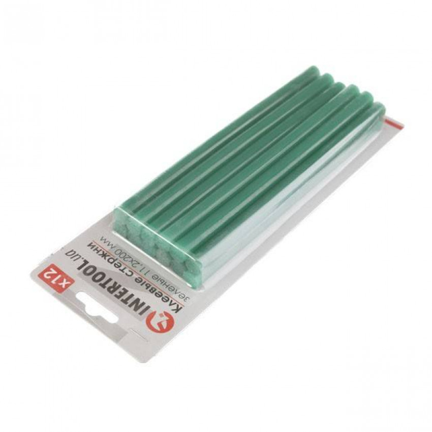 Комплект клейових стрижнів зелених, 11,2×200 мм, 12 шт. INTERTOOL RT-1057-RT-1057