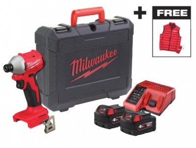 Шуруповерт ударний акумуляторний безщітковий MILWAUKEE M18 BLIDRCMC-402C (190Нм)  (+ заряд.пристрій, 2 акум., HD кейс) + жилетка-[articul]