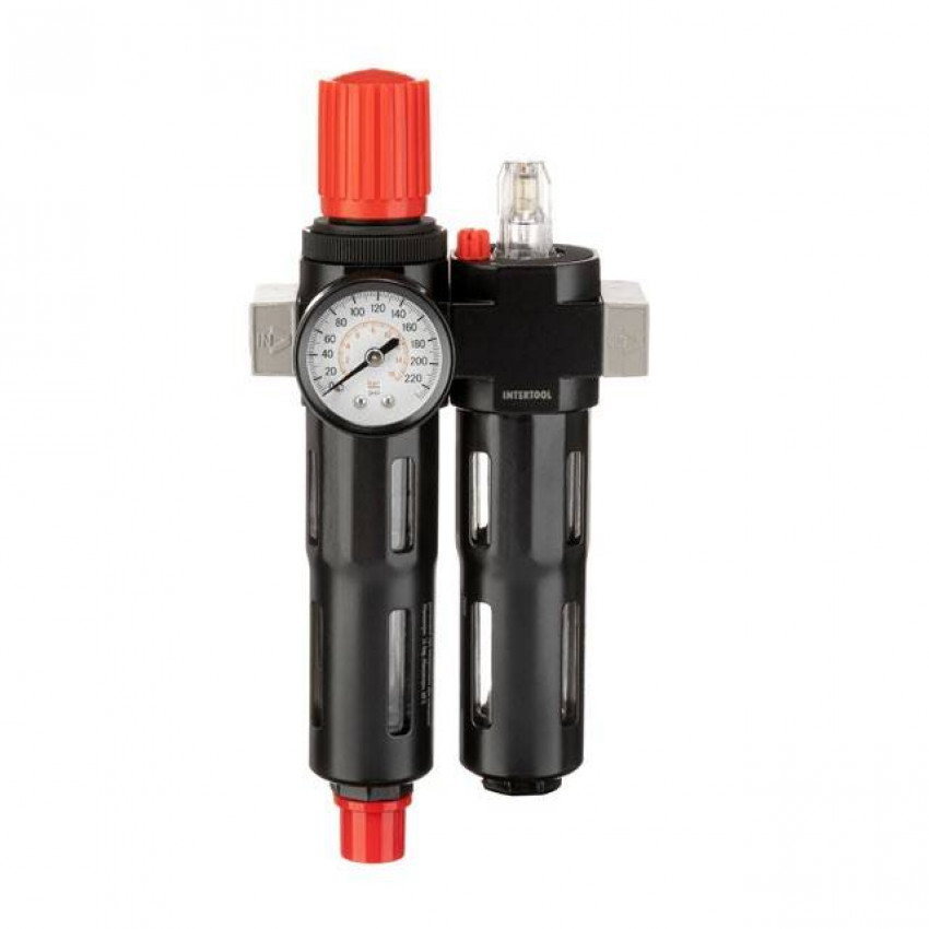 Блок підготовки повітря 1/4", 5мкм, 850 л/хв, метал, професійний INTERTOOL PT-1435-PT-1435