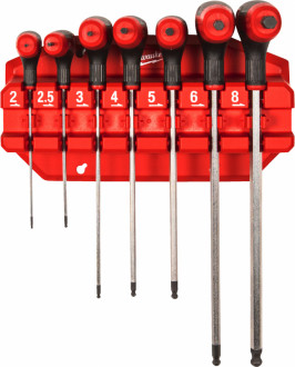 Набір ключів Г-образних MILWAUKEE з комфортною ручкою, Hex з кулькою. (7шт) (2/2,5/3/4/5/6/8мм)-[articul]