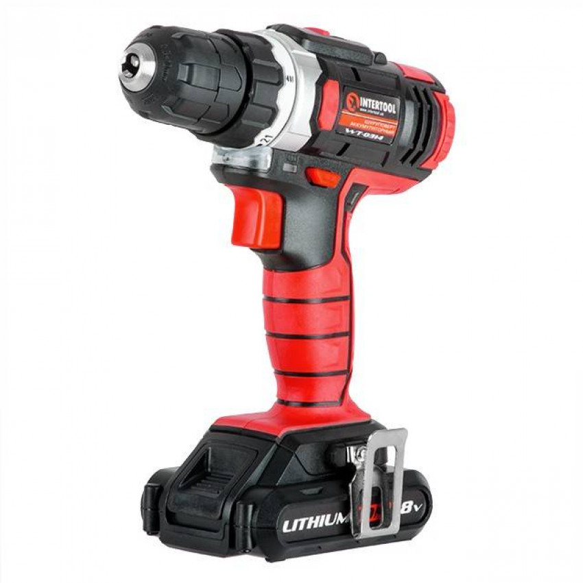 Дриль-шурупокрут акумуляторний Li-Ion 18 В, 25 Nm, 0-400/0-1500 об/хв, 2x2.0 Аг INTERTOOL WT-0314-WT-0314