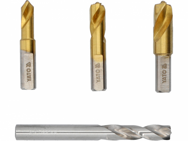 Свердла для точкового зварювання HSS YATO Ø= 6.5х 45мм, Ø= 8х 45/79 мм, Ø=10х 45 мм, 4 шт. у футлярі-YT-28922