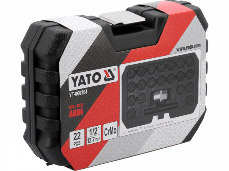 Торцеві головки до гвинтів колісних дисків авто AUDI YATO: з квадратом- 1/2", компл. 22 шт [20]-YT-060304