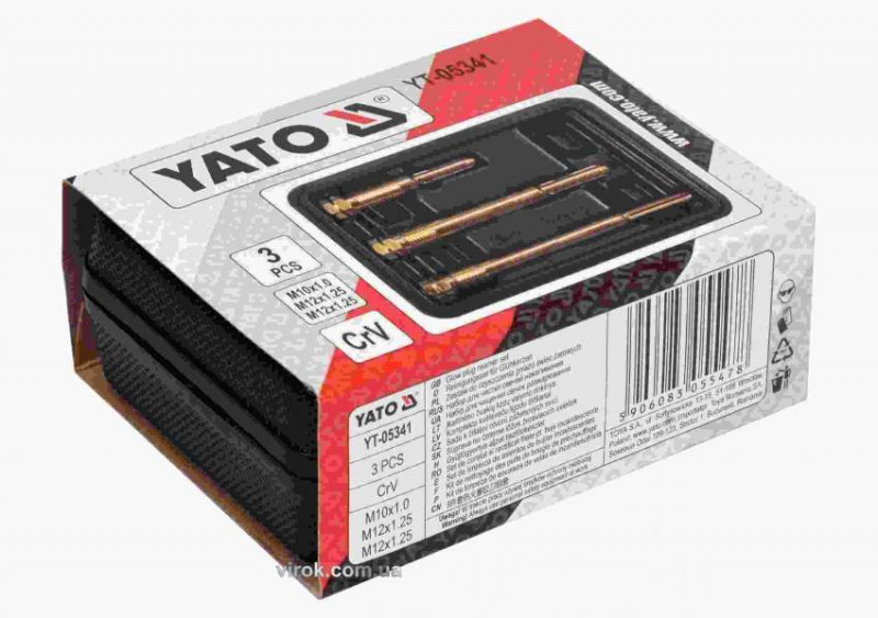 Набір для очищення свічок розжарювання YATO: M10 x 1 мм, M12 x 1.25 мм, Cr-V, 3 шт кейс-YT-05341