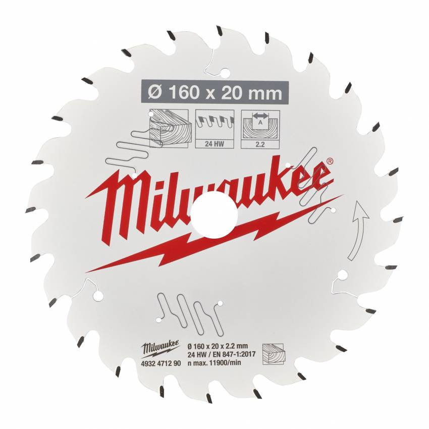 Диск пиляльний MILWAUKEE, Ø165х20х1,8мм, 24 зуб. 1-4932399909