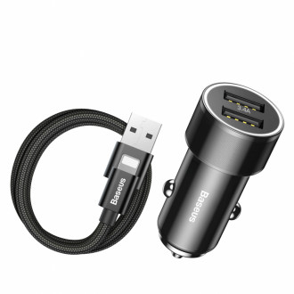 Автомобільний зарядний пристрій Baseus Small Screw 3.4A Dual-USB Lightning Чорний (TZXLD-A01)-[articul]