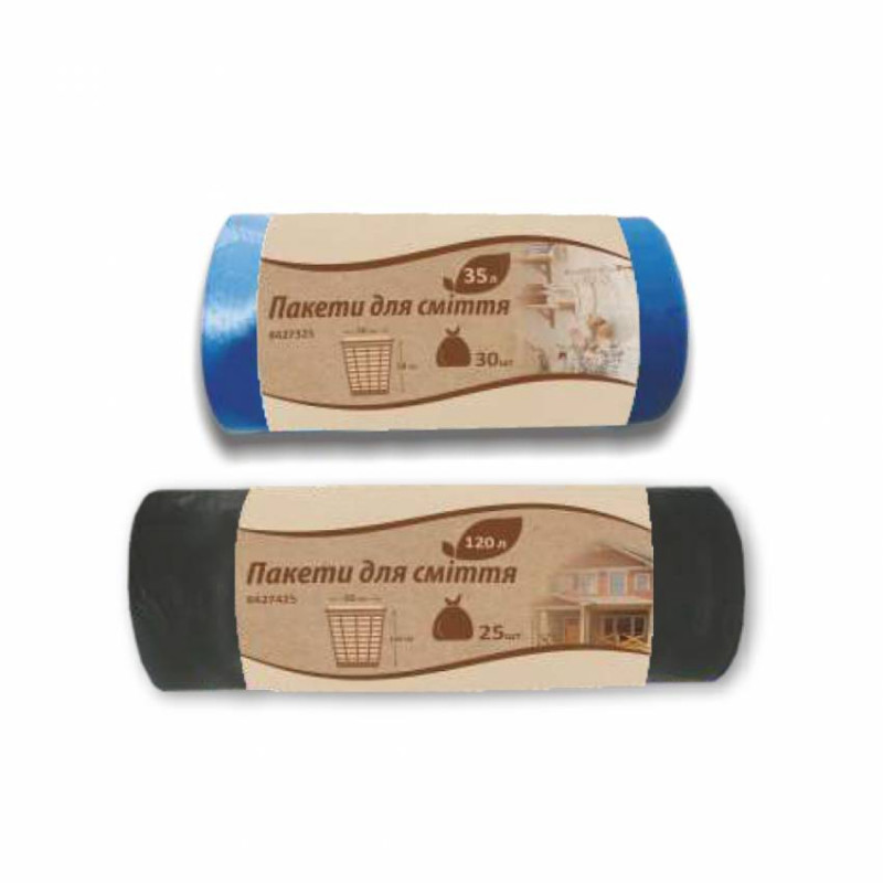 Пакети для сміття 120л/25шт чорні GRAD (8427425)-8427425