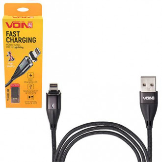 Кабель магнітний VOIN USB - Lightning 3А, 2m, black (швидка зарядка/передача даних)-[articul]