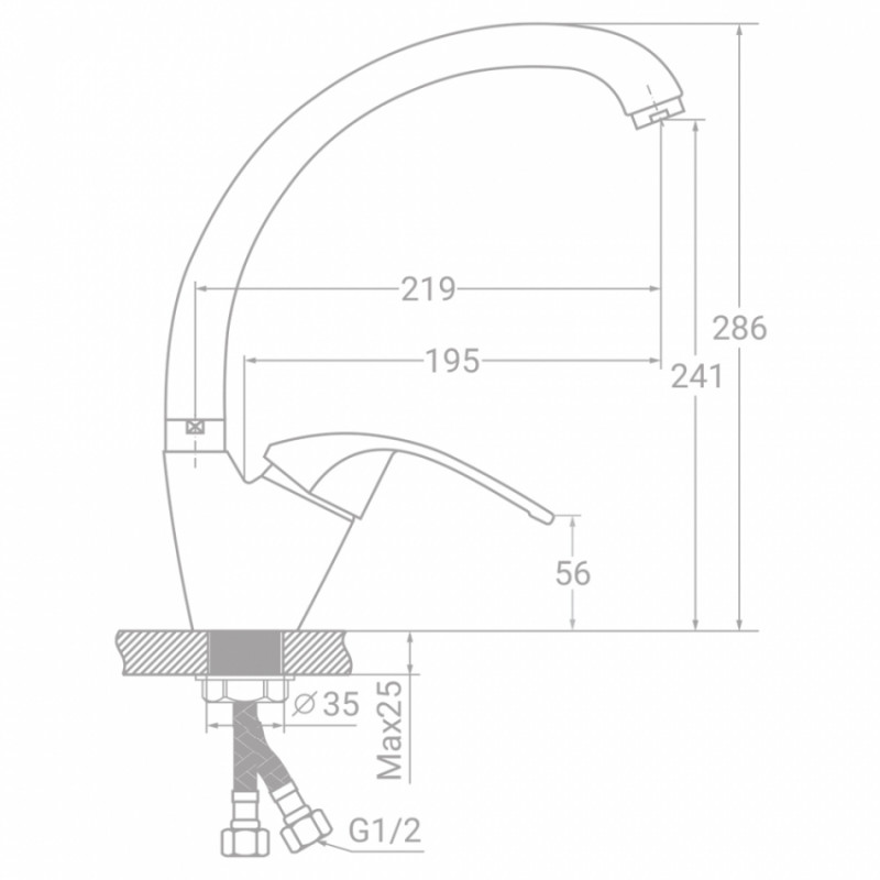 Змішувач s04 Ø40 для кухні гусак вухо лат. шток на гайці TAU SD-4B443C (9804140)-9804140
