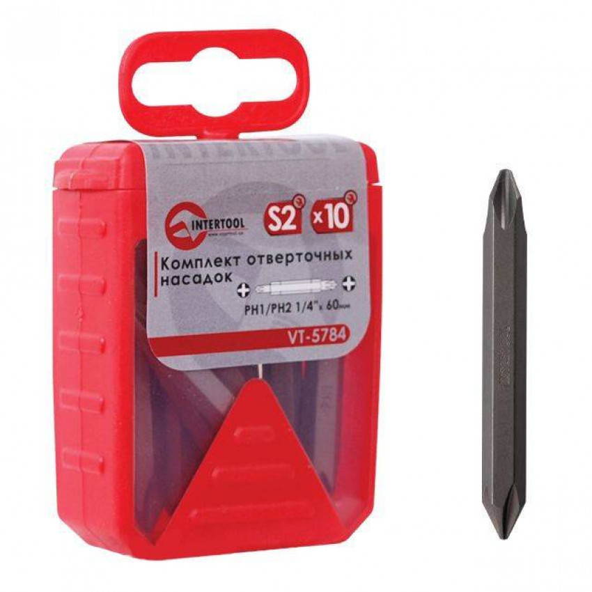 Комплект викруткових насадок PH1/PH2 1/4"*60мм уп. 10шт-VT-5784