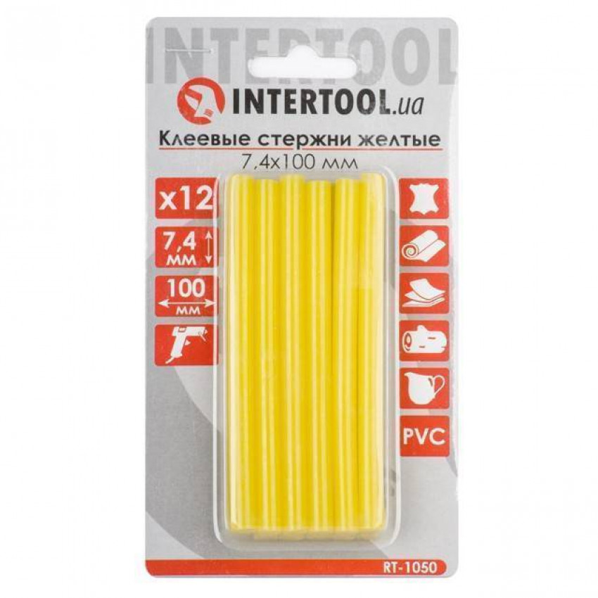 Комплект клейових стрижнів жовтих, 7,4×100 мм, 12 шт. INTERTOOL RT-1050-RT-1050