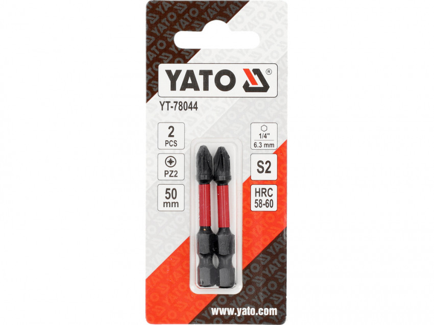Насадка викруткова ударна YATO; PZ2 х 50 мм. шпиндель 6-гран- 1/4", 2 шт.[10]-YT-78044