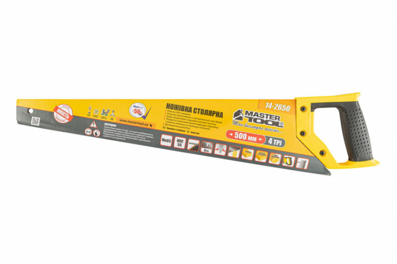 MasterTool Ножівка столярна 500 мм, 4TPI MAX CUT, розжарений зуб, 2-D заточування, полірована, Ст.: 14-2650-14-2650