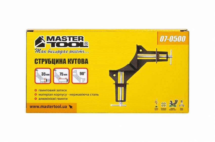 Струбцина кутова MASTERTOOL 90° ширина захвату 75 мм сила затискання 500 Н 07-0500-07-0500