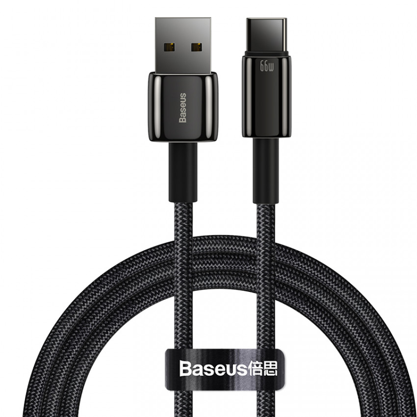 Кабель Baseus Tungsten Gold USB 2.0 to Type-C 66W 2M Чорний (CATWJ-C01)-