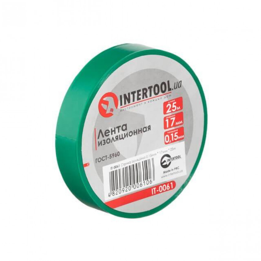 Стрічка ізоляційна 25 м, 17*0.15 мм, зелена INTERTOOL IT-0061-IT-0061