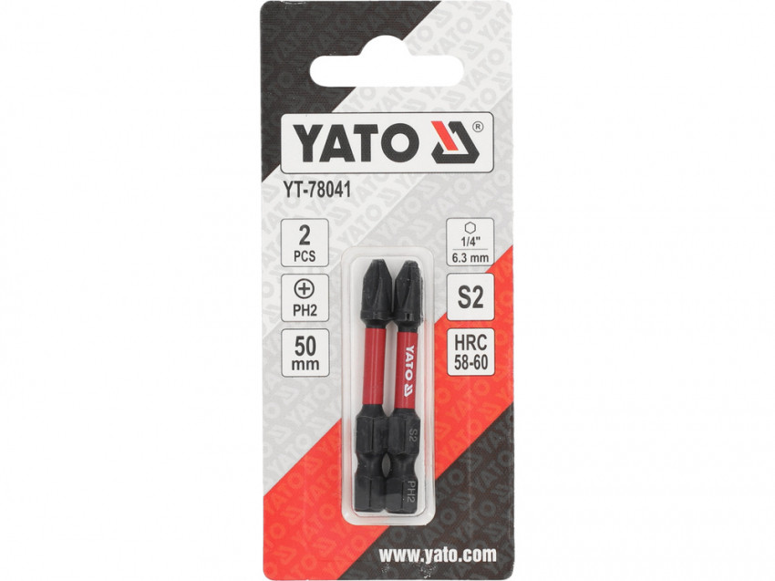 Насадка викруткова ударна YATO; PH2 х 50 мм. шпиндель 6-гран- 1/4", 2 шт.[10]-YT-78041
