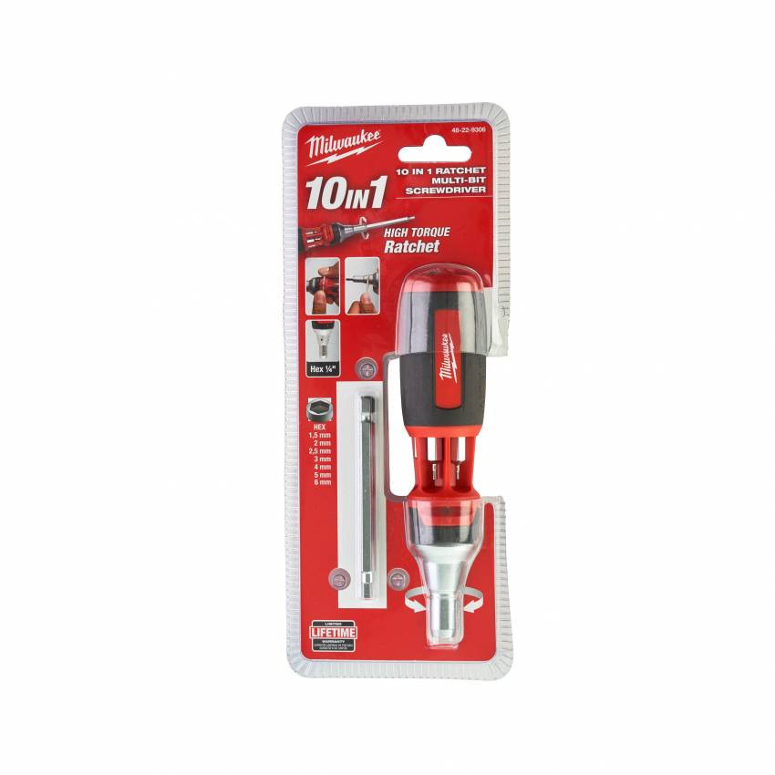 Викрутка з тріскачкою HEX MILWAUKEE, 10 в 1 (комплект)-48229306