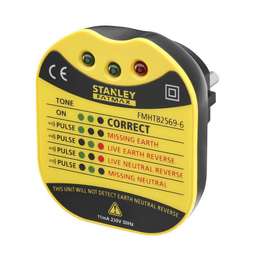 Тестер настінний розеток ″FATMAX®″, ″європейська вилка″ AC 230 V STANLEY FMHT82569-6-FMHT82569-6