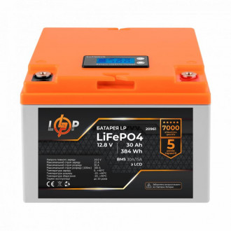 Акумулятор LP LiFePO4 LCD 12V (12,8V) - 30 Ah (384Wh) (BMS 30A/15А) пластик-[articul]