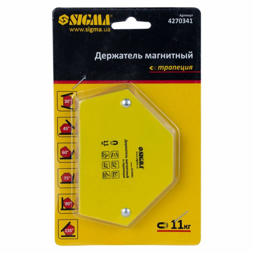 Магніт для зварювання трапеція 11кг 78×32×47×28,5мм (30,45,60,90,75,135°) Sigma (4270341)-4270341