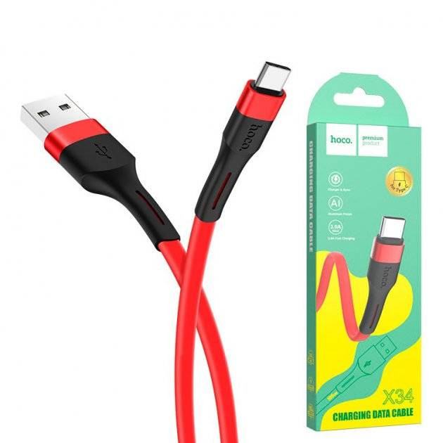 Кабель Type-C hoco X34 Surpass червоний 1м. (кор) (2)-X34