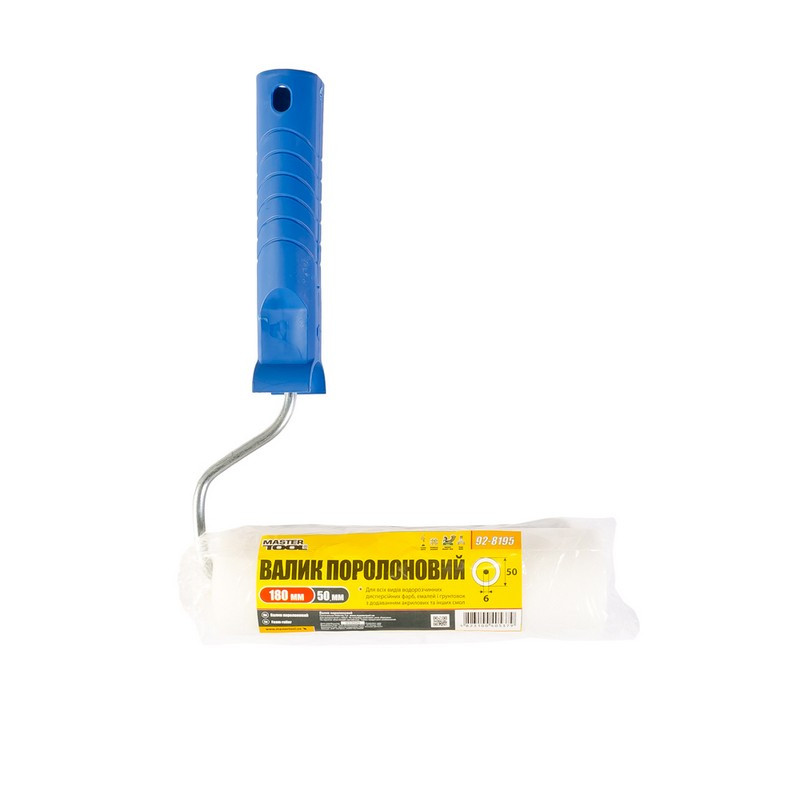 Валик поролоновий MASTERTOOL 180х50 мм d 6 мм з ручкою 92-8195-Р-92-8195-Р