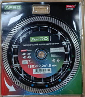 Диск алмазний по бетону Кераміка Швидкий Різ 180х1.8х22.22мм 22-24% APRO PRO-[articul]