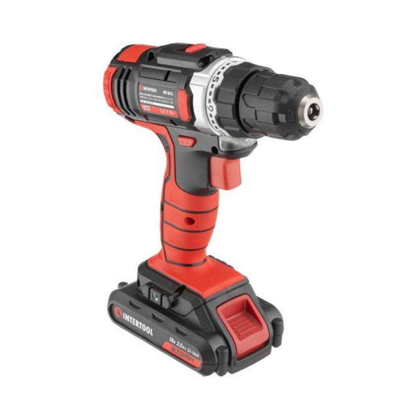 Дриль-шурупокрут акумуляторний Li-Ion 18 В, 25 Nm, 0-400/0-1500 об/хв, 2x2.0 Аг INTERTOOL WT-0314-WT-0314
