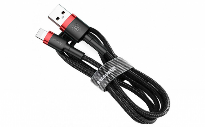 Кабель Baseus Cafule USB 2.0 to Lightning 2.4A 1M Чорний/Червоний (CALKLF-B19)-