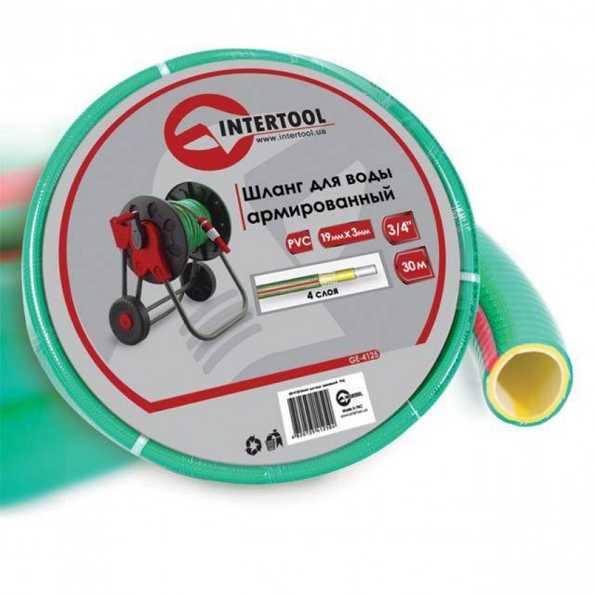 Шланг для води 4-х шаровий 3/4 ", 30м, армований, PVC INTERTOOL GE-4125-GE-4125
