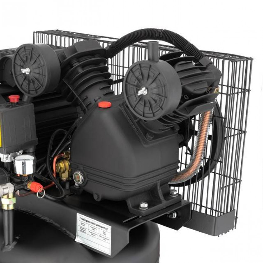Компресор 100л, вертикальний, 3 кВт, 220 В, 10 aтм, 500 л/хв. 2 циліндри INTERTOOL PT-0017-PT-0017