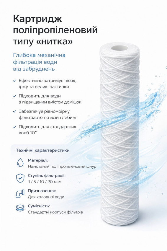 Картридж з поліпропіленової нитки 2,5"×10" 5мкм AQUATICA (9772322)-9772322