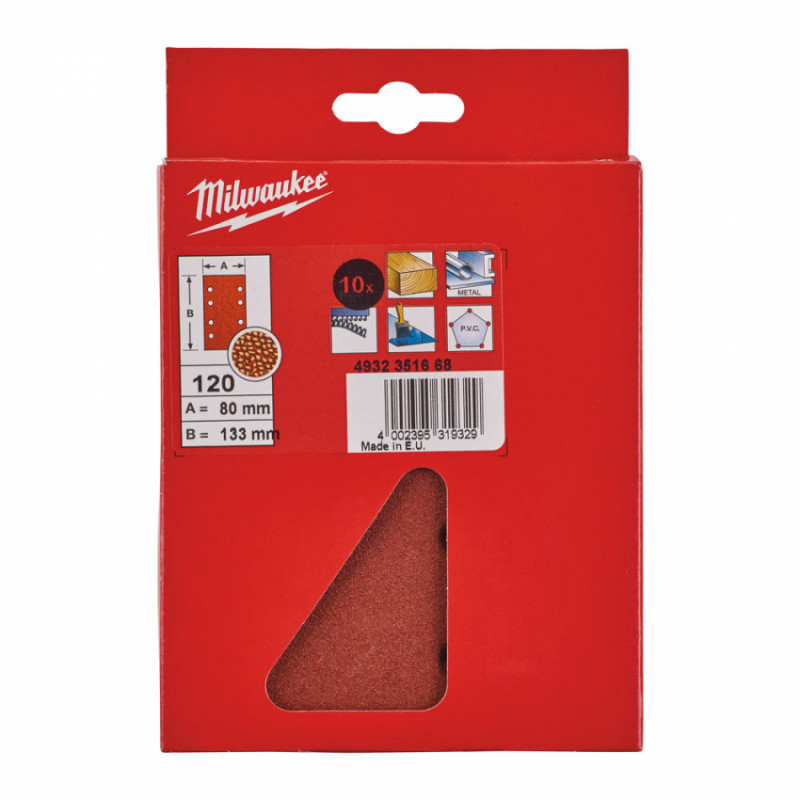 Лист шліфувальний MILWAUKEE, 80x133мм, зерно 120, (10шт), (заміна на 4932492765)-4932351668
