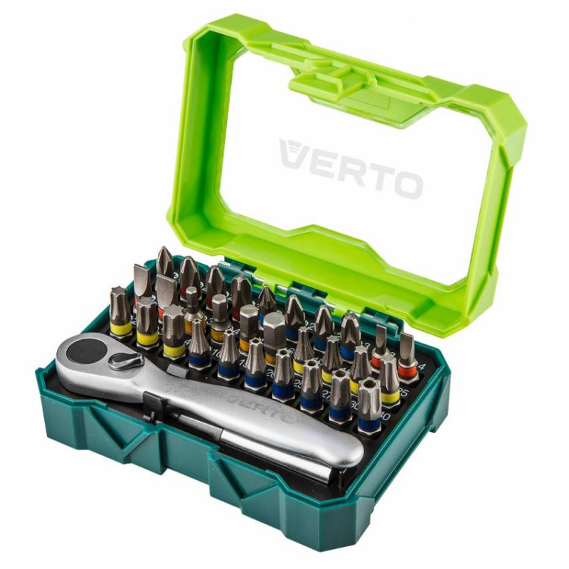 Накінечник викрутки, набір 32 шт.-  4 x PH, 4 x PZ, 4 x SL, 4 x HEX, 7 x TX, 7 x TT + ключ тріскачка-66H622