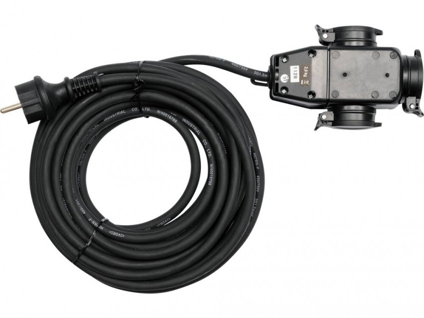 Подовжувач силовий YATO: l=10м, 16A, 3Gх1,5mm2, IP44 з трійником [4]-YT-8116