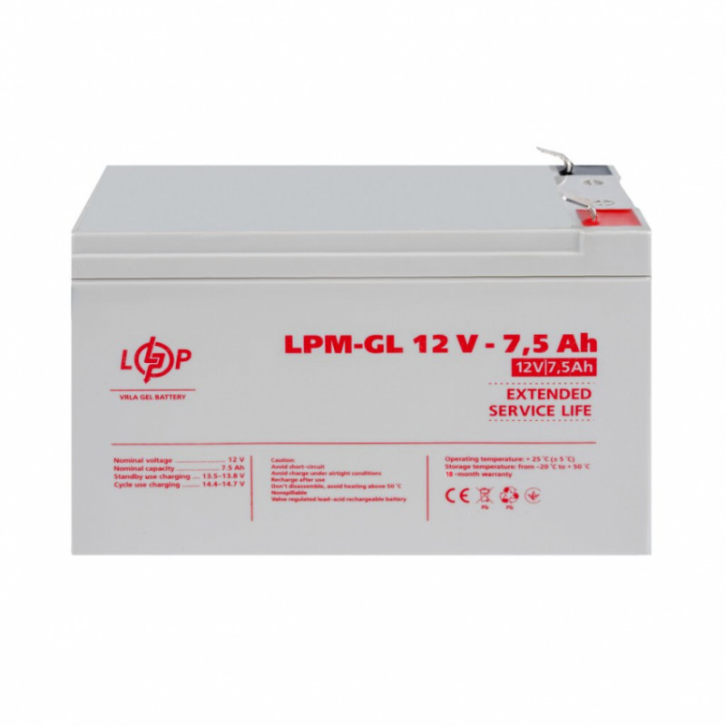 Розпродаж (6562) Акумулятор гелевий LPM-GL 12V - 7.5 Ah (11-2024)-