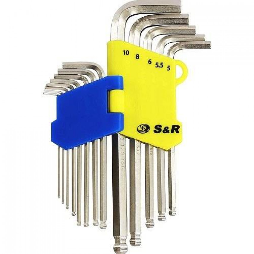 Набір шестигранних ключів S&R 365307013 з кульковим закінченням 13 шт-365307013