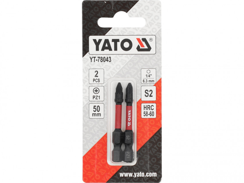 Насадка викруткова ударна YATO; PZ1 х 50 мм. шпиндель 6-гран- 1/4", 2 шт.[10]-YT-78043