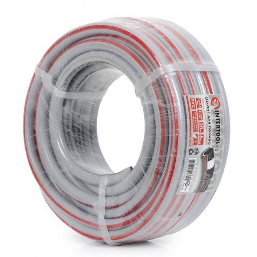 Шланг для води 5-ти шаровий 1/2 ", 20м, армований PVC INTERTOOL GE-4132-GE-4132