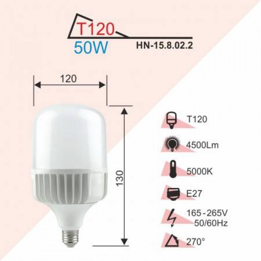 Лампа 50W RIGHT HAUSEN LED Premium HIGH POWER E27 5000K-HN-158022