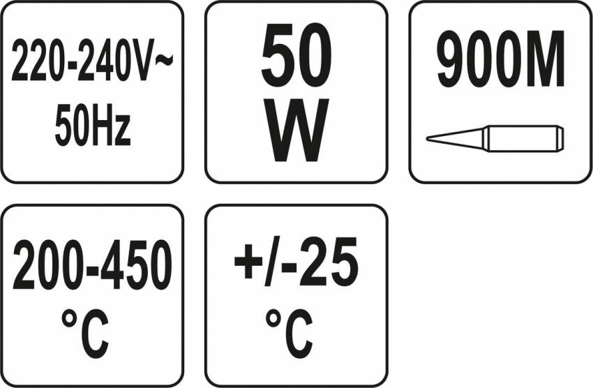 Паяльник мережевий 230 V YATO, P= 50 Вт, регульований температ. режим t= 200- 450°С-YT-82700