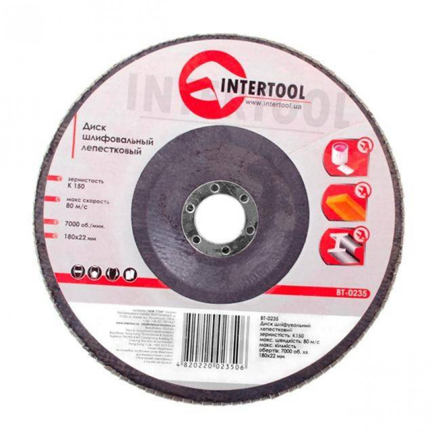 Диск шліфувальний пелюстковий 180*22 мм, зерно K150 INTERTOOL BT-0235-BT-0235